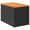  2 db fekete polyrattan és tömör fa kerti kisasztal 55x34x37 cm