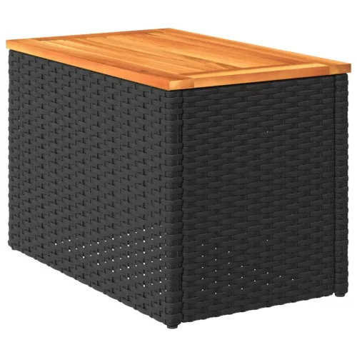  2 db fekete polyrattan és tömör fa kerti kisasztal 55x34x37 cm