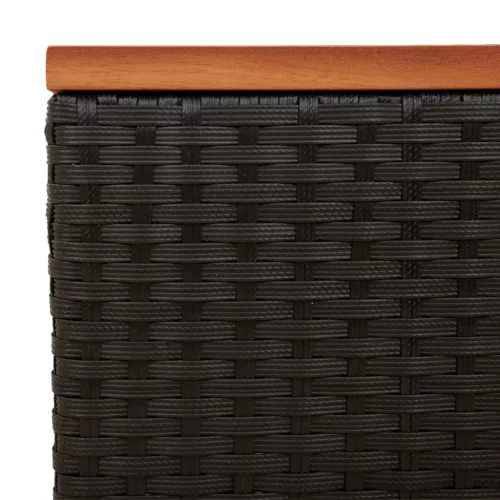  2 db fekete polyrattan és tömör fa kerti kisasztal 55x34x37 cm
