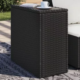    fekete polyrattan üveglapos kerti kisasztal 58 x 27,5 x 55 cm