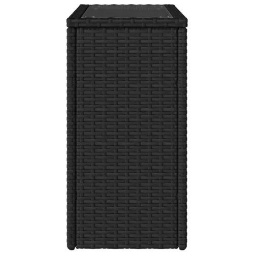  fekete polyrattan üveglapos kerti kisasztal 58 x 27,5 x 55 cm