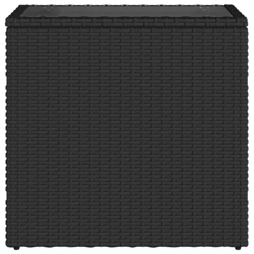  fekete polyrattan üveglapos kerti kisasztal 58 x 27,5 x 55 cm
