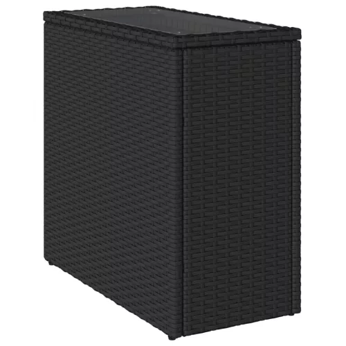  fekete polyrattan üveglapos kerti kisasztal 58 x 27,5 x 55 cm