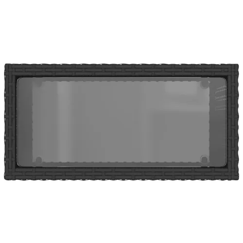  fekete polyrattan üveglapos kerti kisasztal 58 x 27,5 x 55 cm