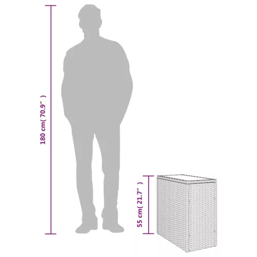  fekete polyrattan üveglapos kerti kisasztal 58 x 27,5 x 55 cm