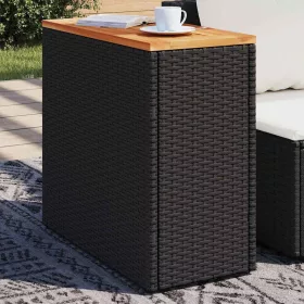    fekete polyrattan kerti kisasztal fa asztallappal 58x27,5x55 cm