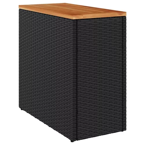  fekete polyrattan kerti kisasztal fa asztallappal 58x27,5x55 cm