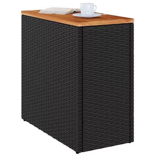  fekete polyrattan kerti kisasztal fa asztallappal 58x27,5x55 cm