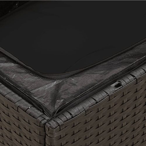  fekete polyrattan karfa nélküli kerti kanapé párnával