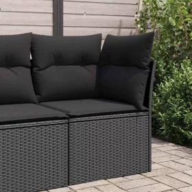  fekete polyrattan kerti sarokkanapé párnákkal