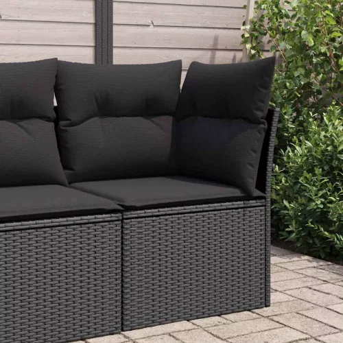  fekete polyrattan kerti sarokkanapé párnákkal