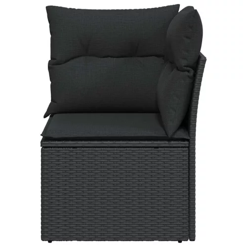  fekete polyrattan kerti sarokkanapé párnákkal