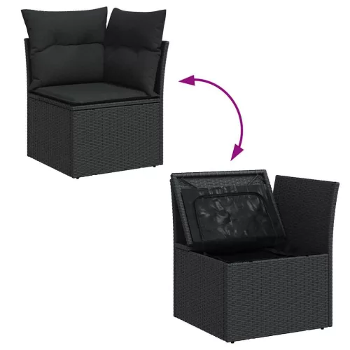  fekete polyrattan kerti sarokkanapé párnákkal