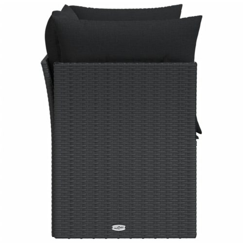  2 személyes fekete polyrattan kerti kanapé párnával