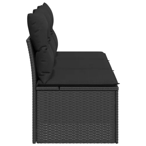  fekete 3 személyes polyrattan kerti kanapé párnákkal