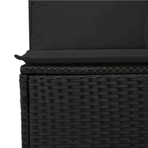  fekete 3 személyes polyrattan kerti kanapé párnákkal