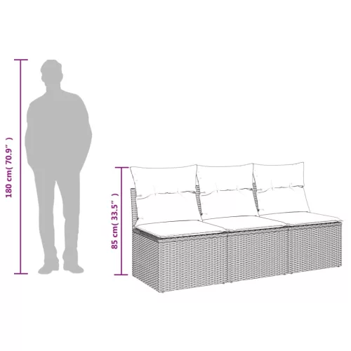 fekete 3 személyes polyrattan kerti kanapé párnákkal