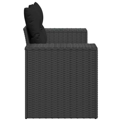  2 személyes fekete polyrattan kerti kanapé párnával