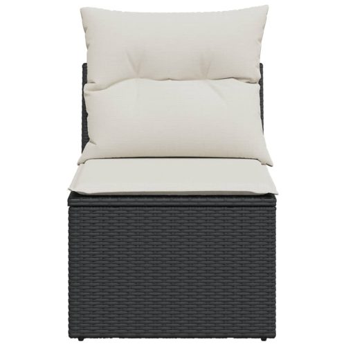  fekete polyrattan karfa nélküli kerti kanapé párnával