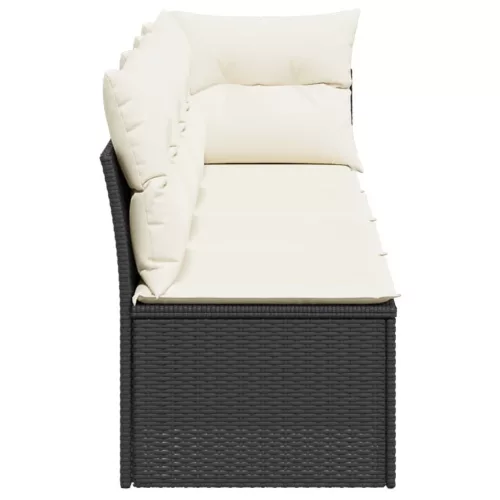  4 személyes fekete polyrattan kerti kanapé párnával