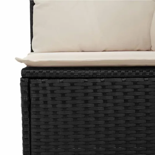  4 személyes fekete polyrattan kerti kanapé párnával