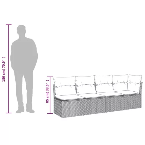  4 személyes fekete polyrattan kerti kanapé párnával