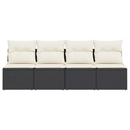  4 személyes fekete polyrattan kerti kanapé párnával