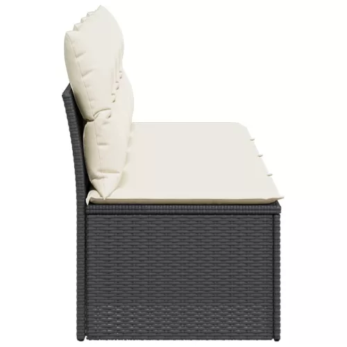  4 személyes fekete polyrattan kerti kanapé párnával