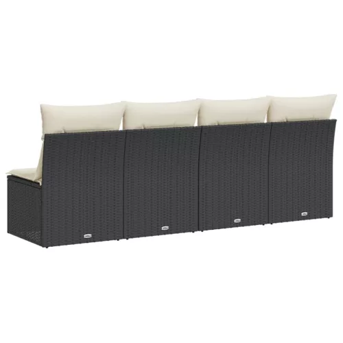 4 személyes fekete polyrattan kerti kanapé párnával