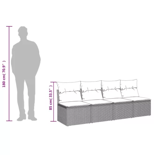  4 személyes fekete polyrattan kerti kanapé párnával