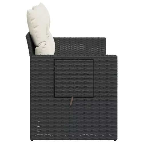  2 személyes fekete polyrattan kerti kanapé párnával