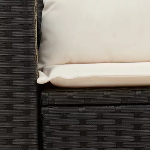  2 személyes fekete polyrattan kerti kanapé párnával