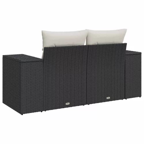  2 személyes fekete polyrattan kerti kanapé párnával