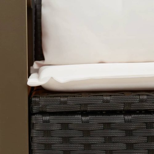  2 személyes fekete polyrattan kerti kanapé párnával