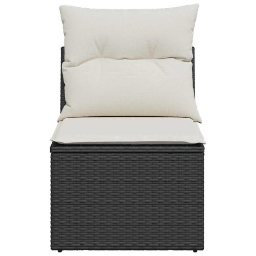  fekete polyrattan karfa nélküli kerti kanapé párnával