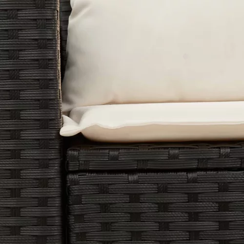  2 személyes fekete polyrattan kerti kanapé párnával