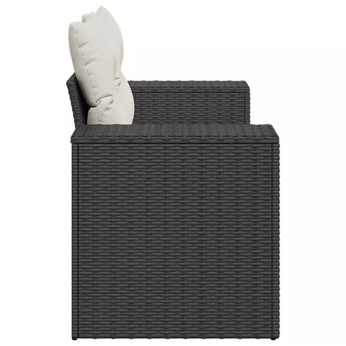  2 személyes fekete polyrattan kerti kanapé párnával