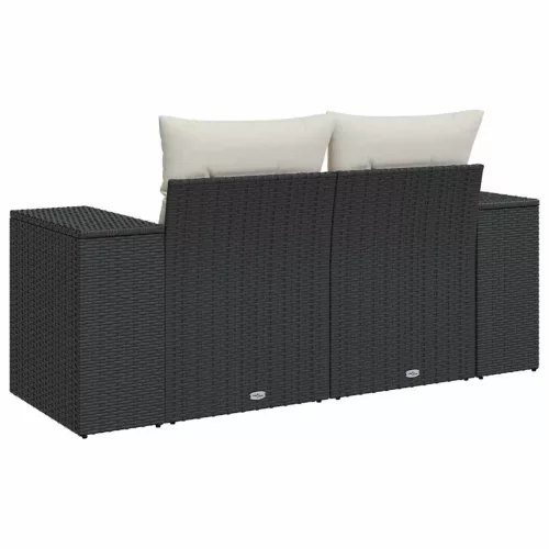  2 személyes fekete polyrattan kerti kanapé párnával