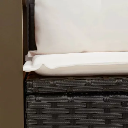  2 személyes fekete polyrattan kerti kanapé párnával