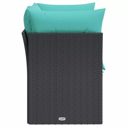  2 személyes fekete polyrattan kerti kanapé párnával