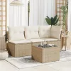  bézs polyrattan üveglapos kerti asztal 55 x 55 x 37 cm