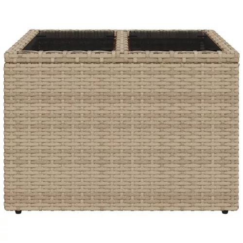  bézs polyrattan üveglapos kerti asztal 55 x 55 x 37 cm