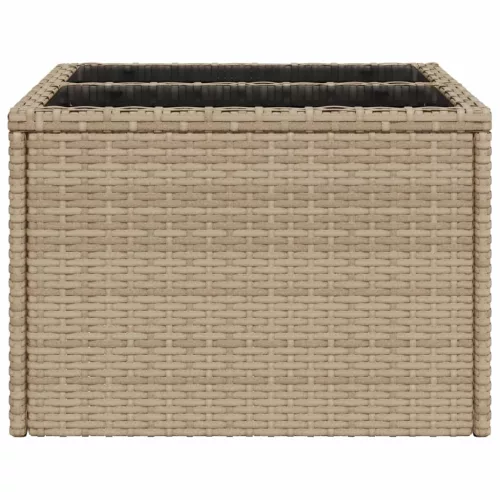  bézs polyrattan üveglapos kerti asztal 55 x 55 x 37 cm