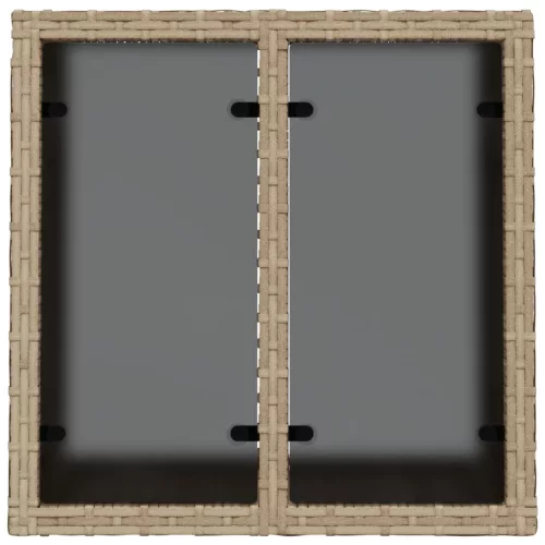  bézs polyrattan üveglapos kerti asztal 55 x 55 x 37 cm