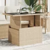  bézs polyrattan üveglapos kerti asztal 100 x 55 x 73 cm