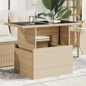  bézs polyrattan üveglapos kerti asztal 100 x 55 x 73 cm
