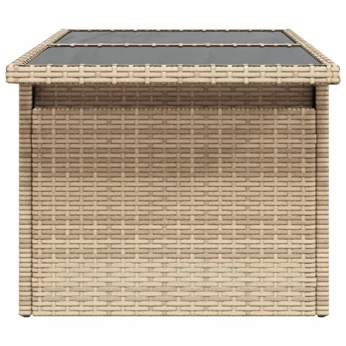  bézs polyrattan üveglapos kerti asztal 100 x 55 x 73 cm