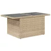  bézs polyrattan üveglapos kerti asztal 100 x 55 x 73 cm