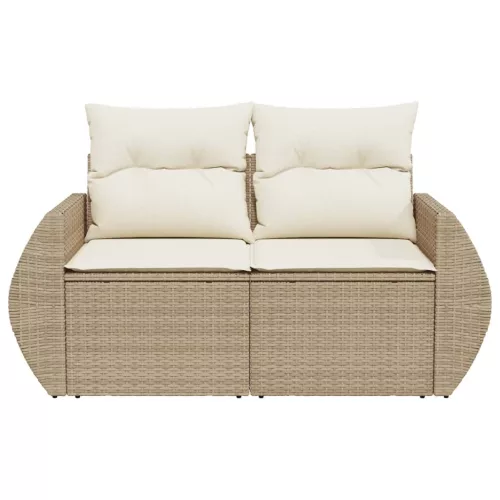  2 személyes bézs polyrattan kerti kanapé párnával