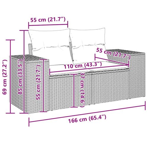  2 személyes bézs polyrattan kerti kanapé párnával